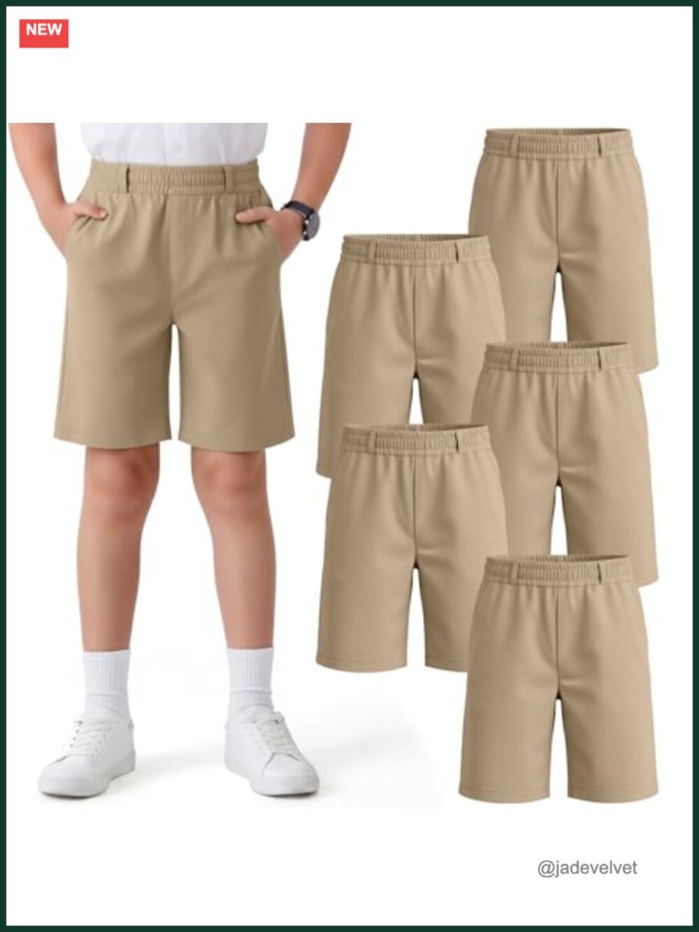 5 Pack Boys' School Uniform Shorts Elastic Waist Flat Front with Pockets Summer